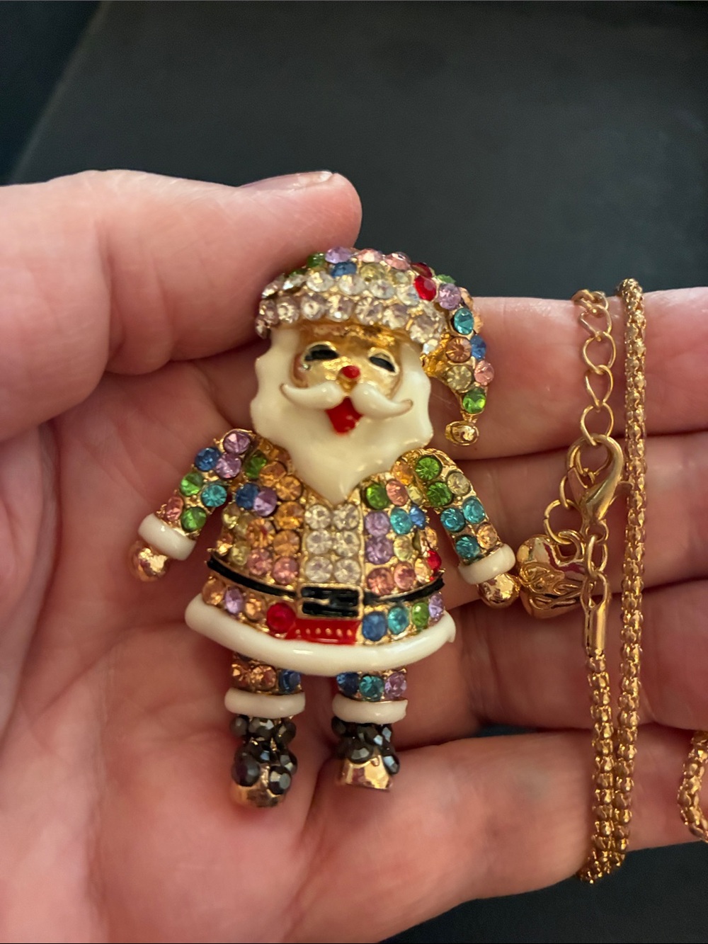 Multicolor Crystal Santa Pendant Necklace - Festive